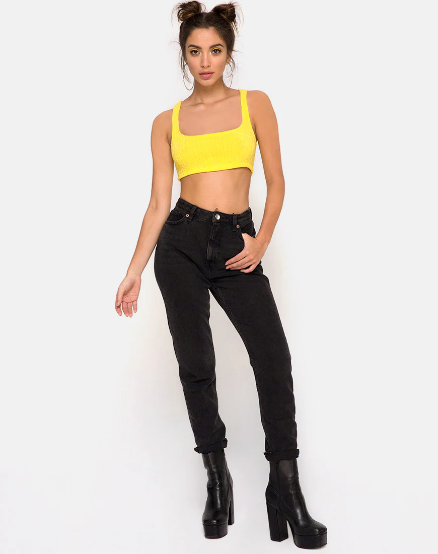 Berries Crop Top in Rib Knit Yellow - Awmao