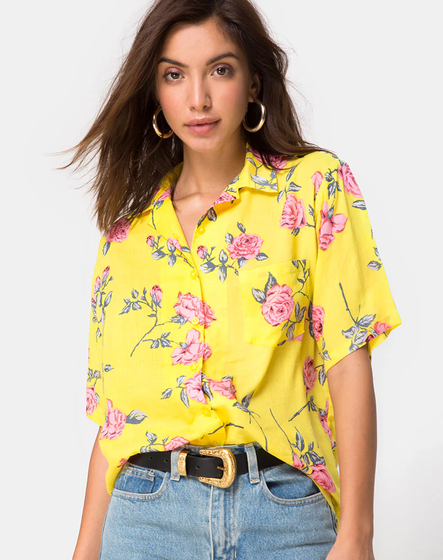 Hawaiian Shirt in Candy Rose Yellow - Awmao