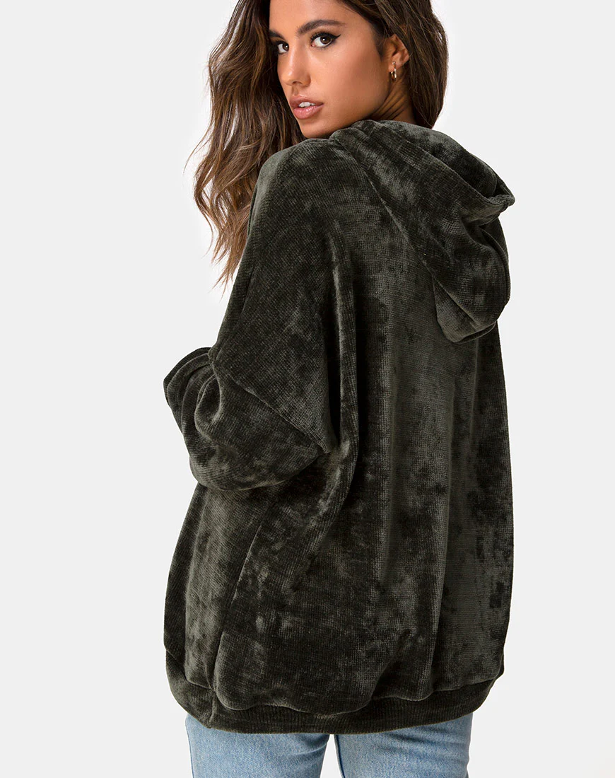 Oversize Hoody in Chenille Olive - Awmao