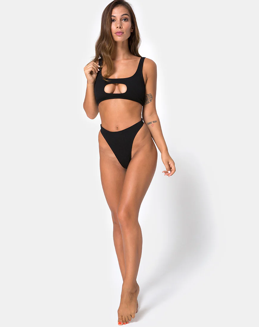 Mozu Bikini Bottom in Rib Black - Awmao