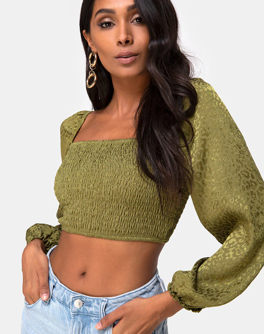 Elina Top in Satin Cheetah Khaki - Awmao
