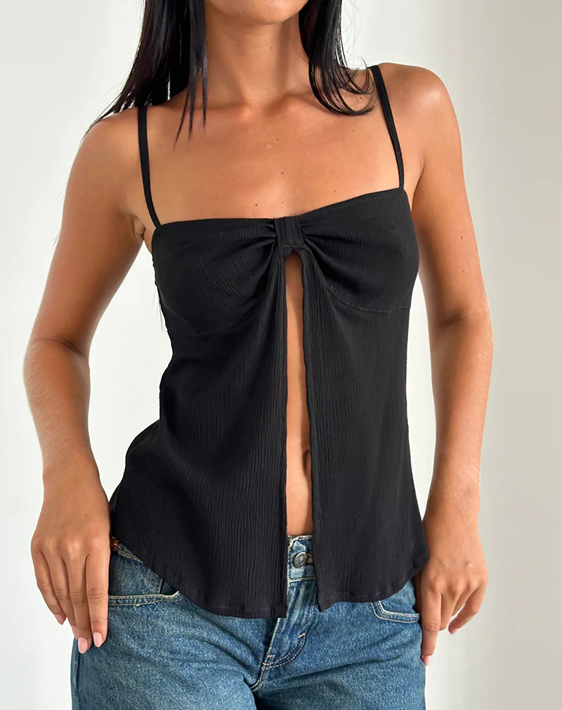 Jastipa Longline Butterfly Top in Black - Awmao
