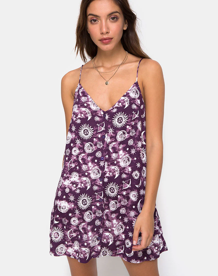 Sanna Slip Dress in Purple Zodiac - Awmao