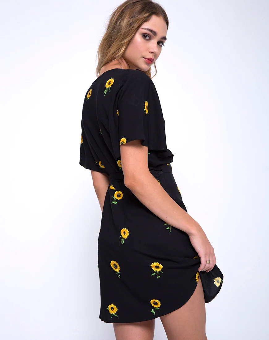 Rawa Wrap Dress in Ditsy Sunflower - Awmao