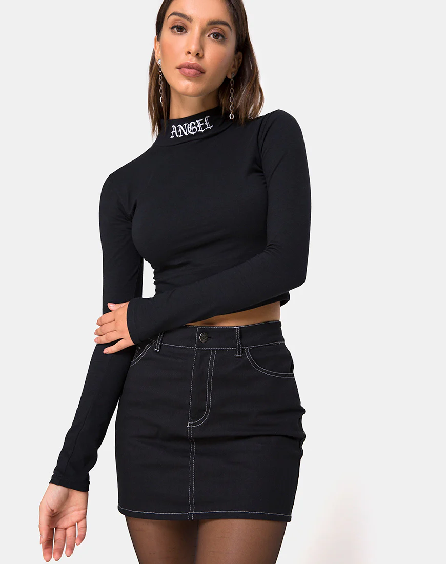 Lara Crop in Black with Angel Embro - Awmao