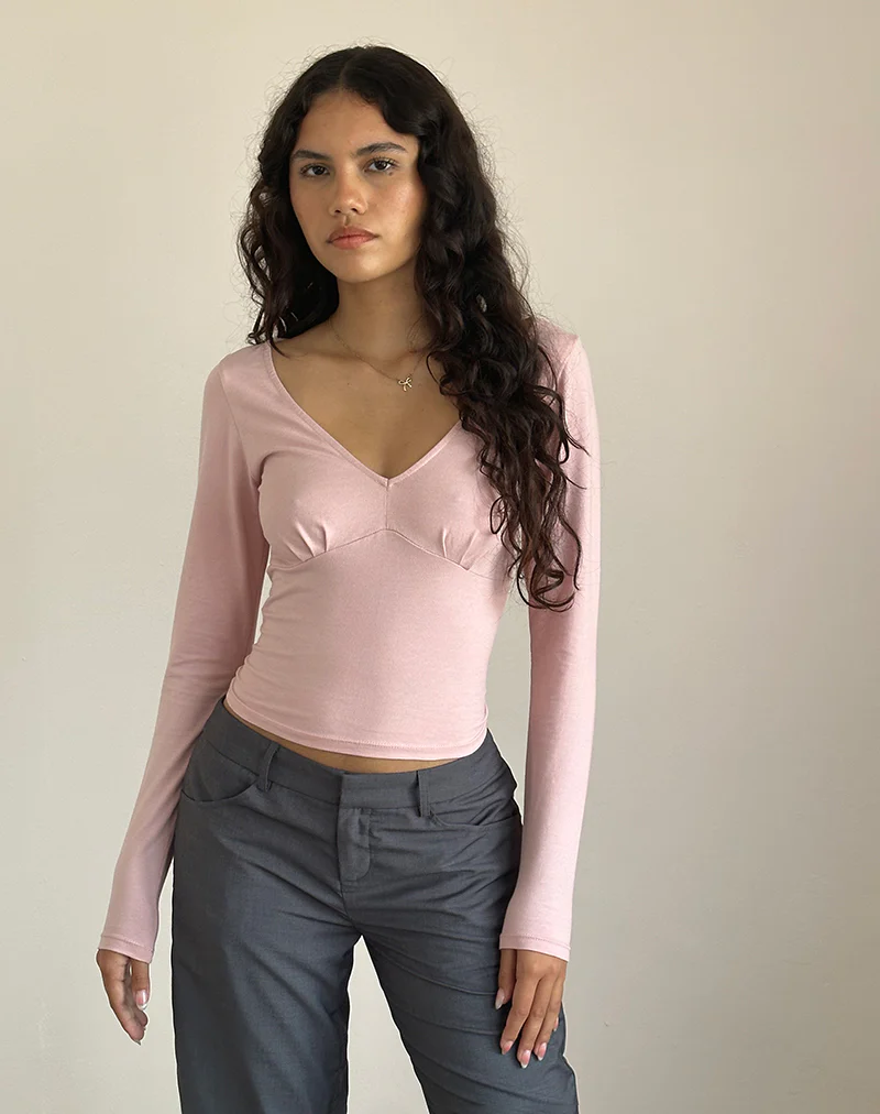 Sisil Long Sleeve Top In Pink Lady - Awmao