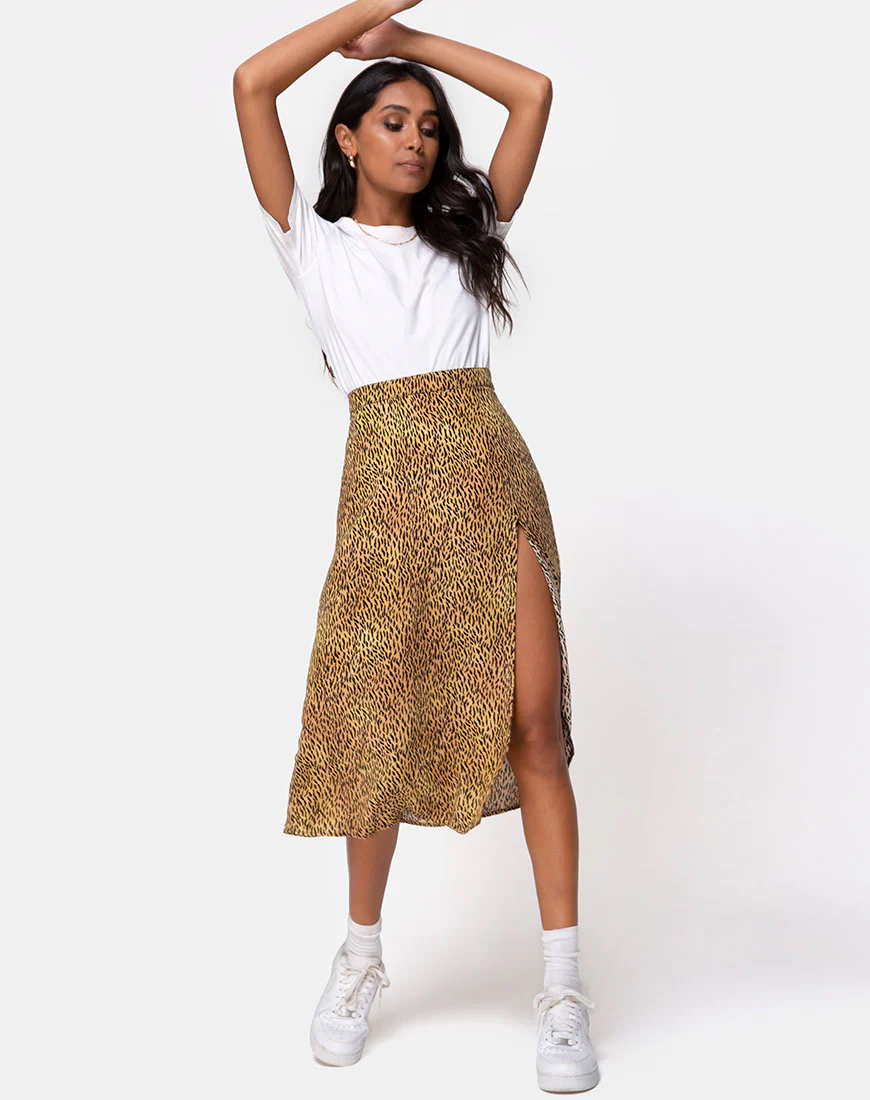 Saika Midi Skirt in Mini Tiger Brown - Awmao