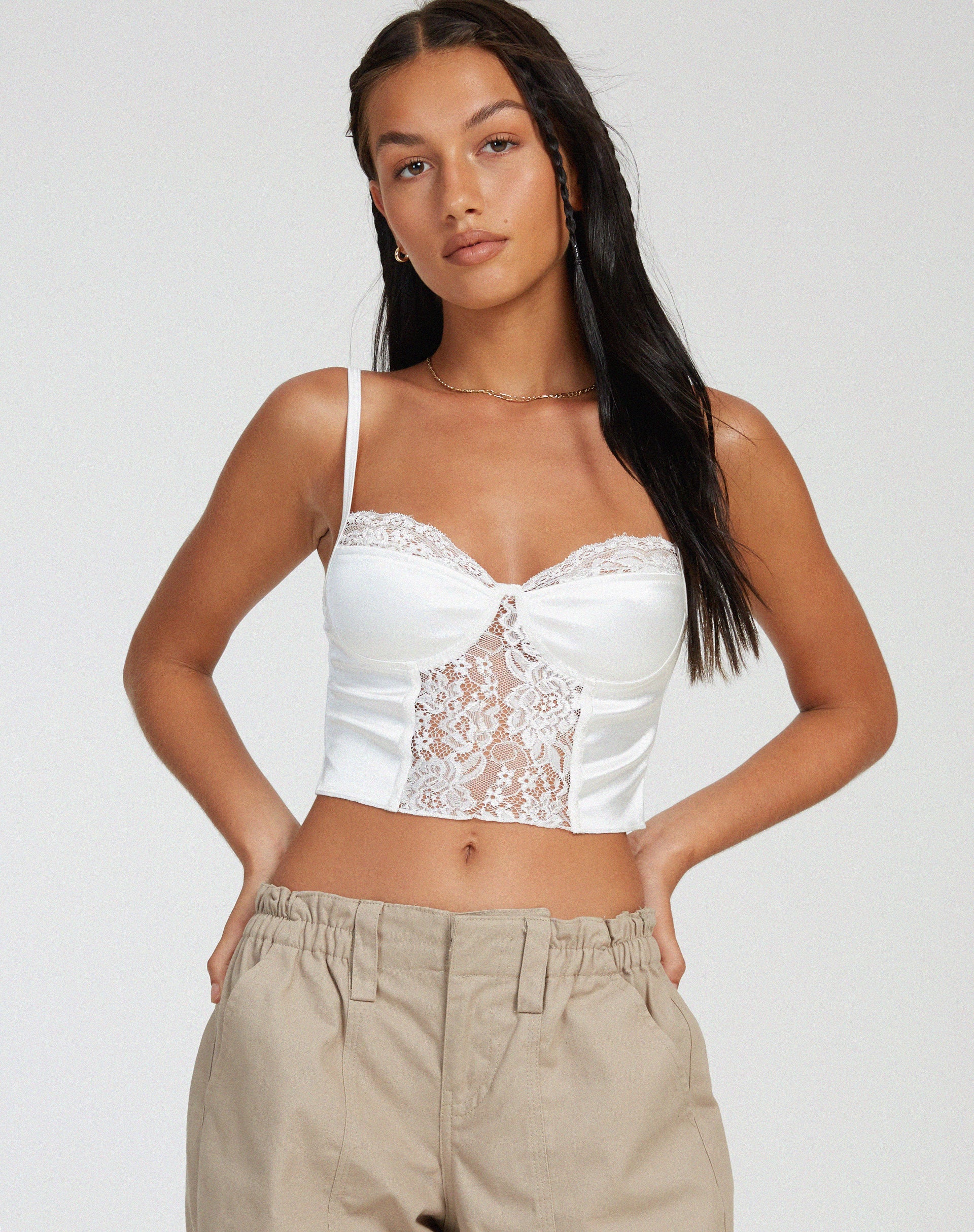 Litasa Corset Top in Satin Ivory - Awmao