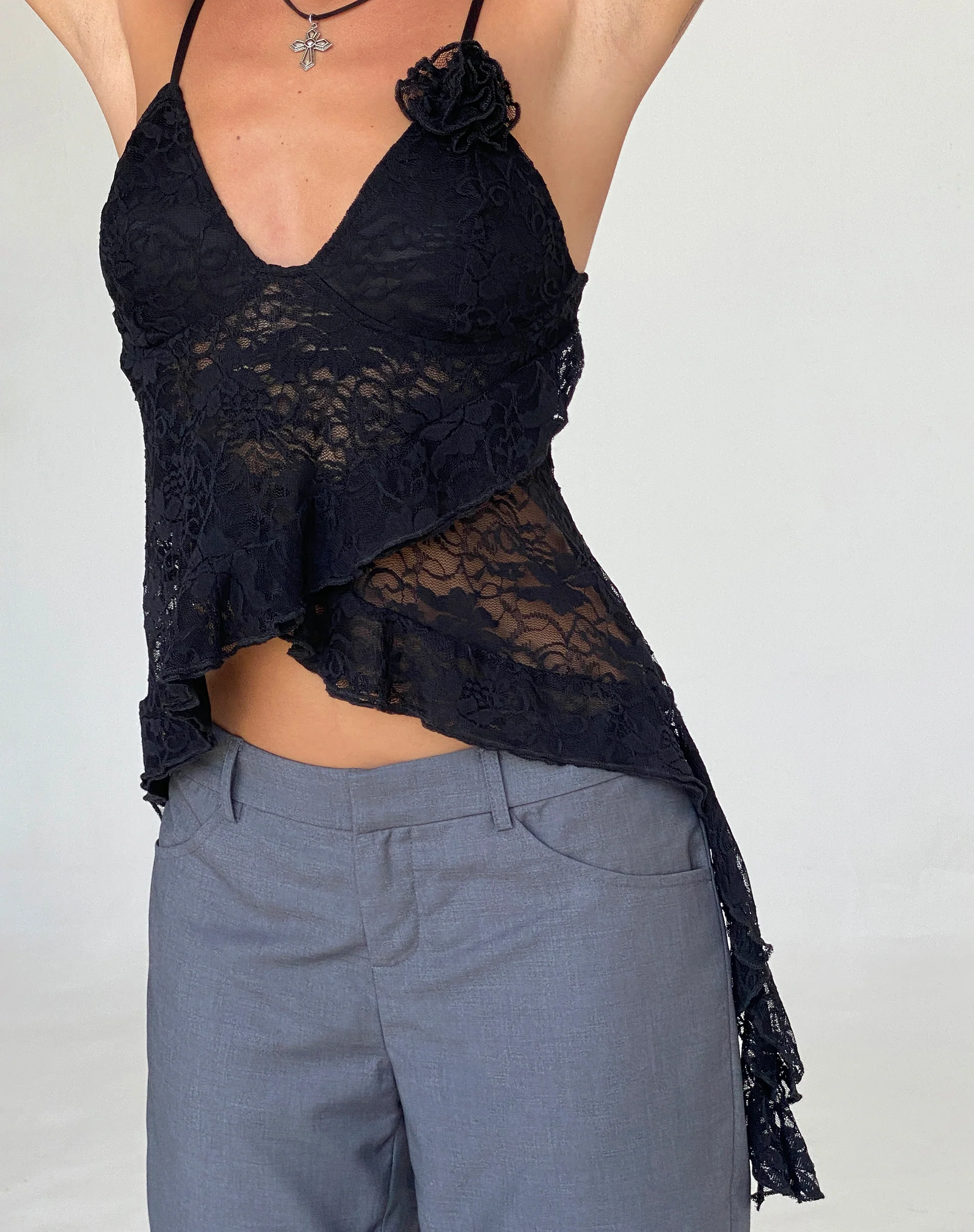 Daytona Ruffle Top in Lace Black - Awmao