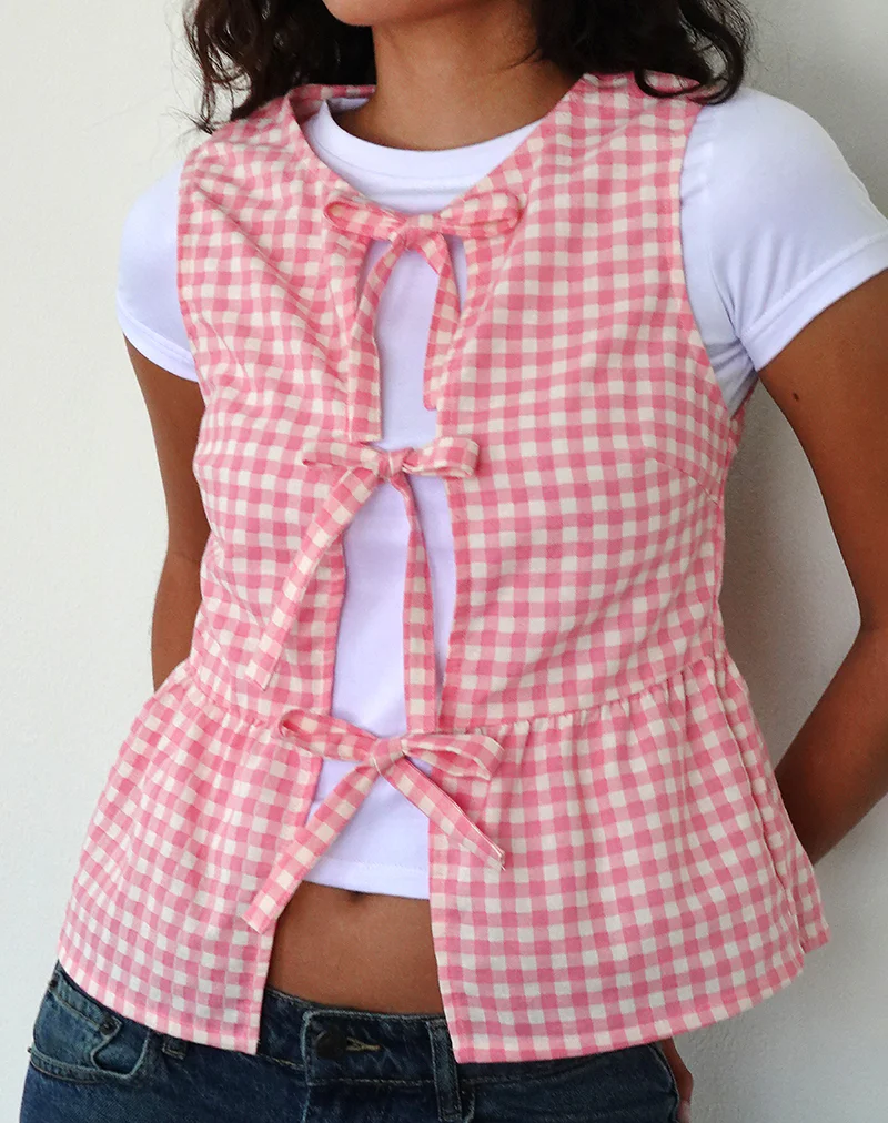 Kayvata Top in Gingham Pink - Awmao