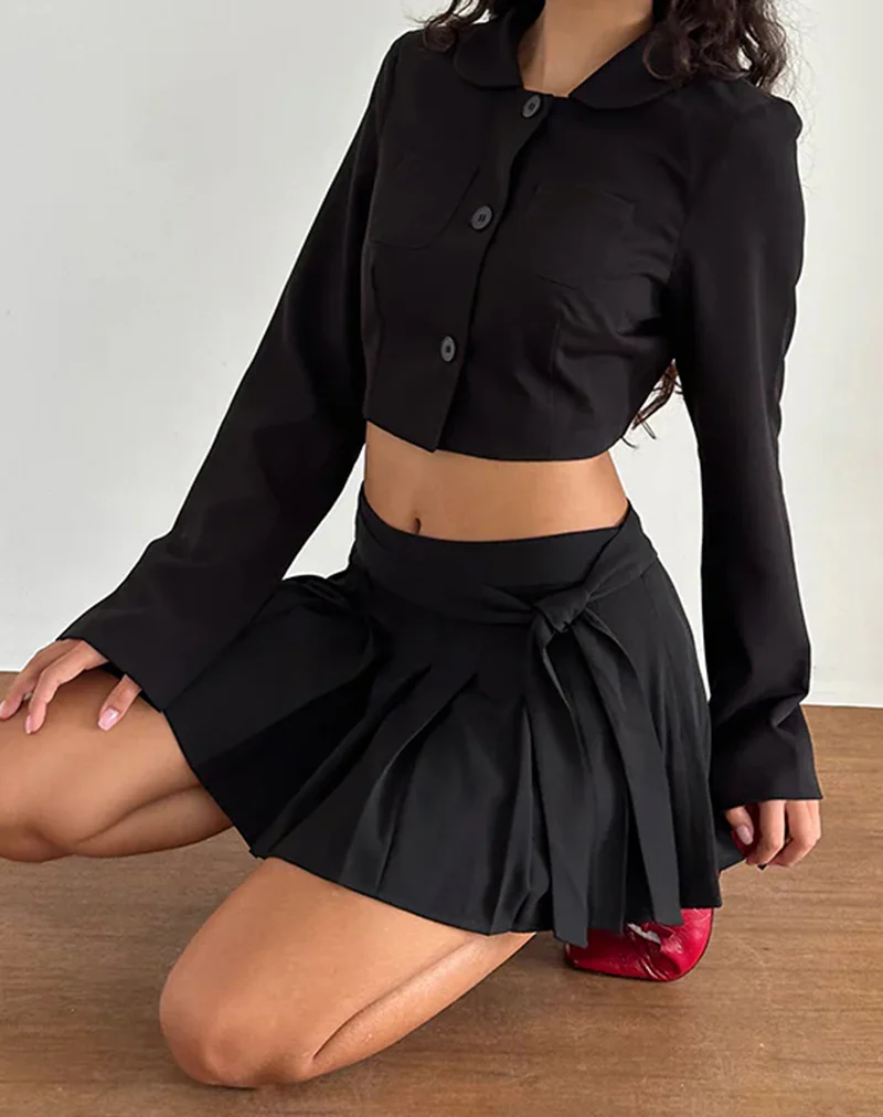 Zekira Pleated Mini Skirt in Black - Awmao