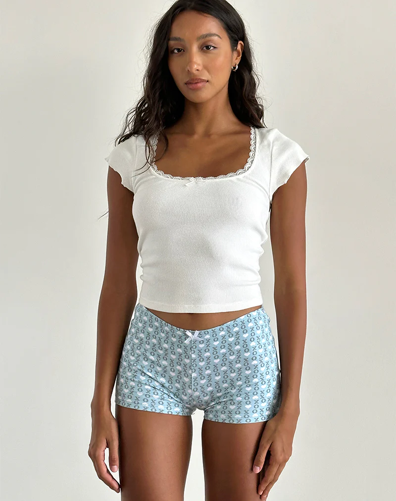 Ritulia Micro Short in Powder Blue XO Heart Print - Awmao