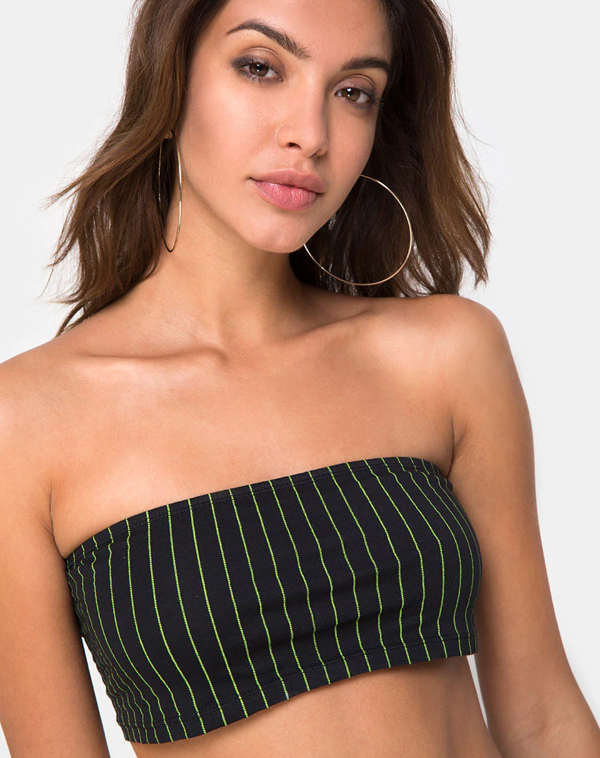 Jeevan Bandeau Top in Neon Pinstripe - Awmao