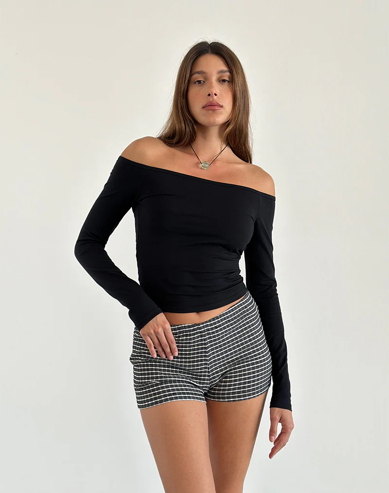 Gelbiya Long Sleeve Open Back Top in Black - Awmao