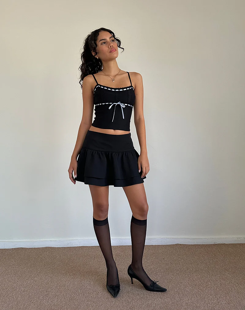 Karda Cami Top in Black with Contrast Ribbon - Awmao