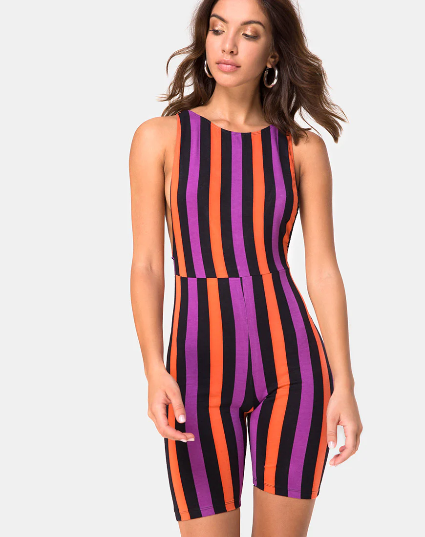 Acro Unitard in Stripe Purple and Orange - Awmao