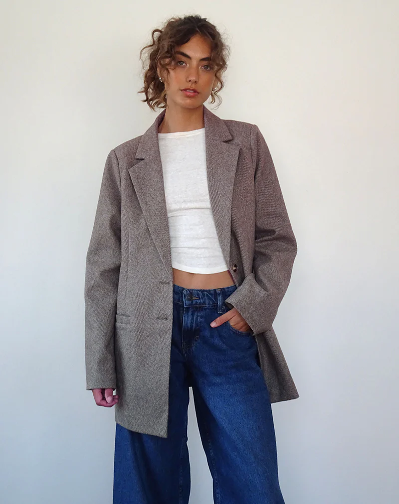 Messeir Faux Wool Blazer in Walnut - Awmao