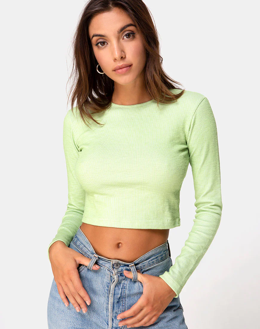Bonnie Crop Top in Rib Pastel Lime - Awmao