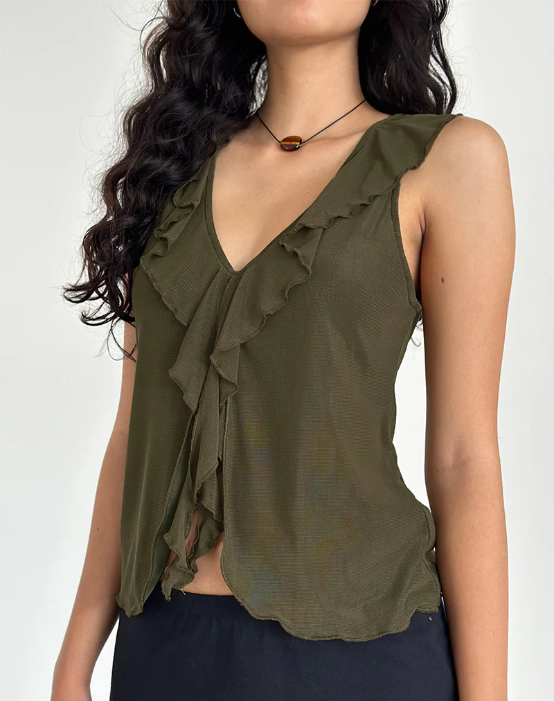 Leviosa Butterfly Top In Mesh Moss Green - Awmao