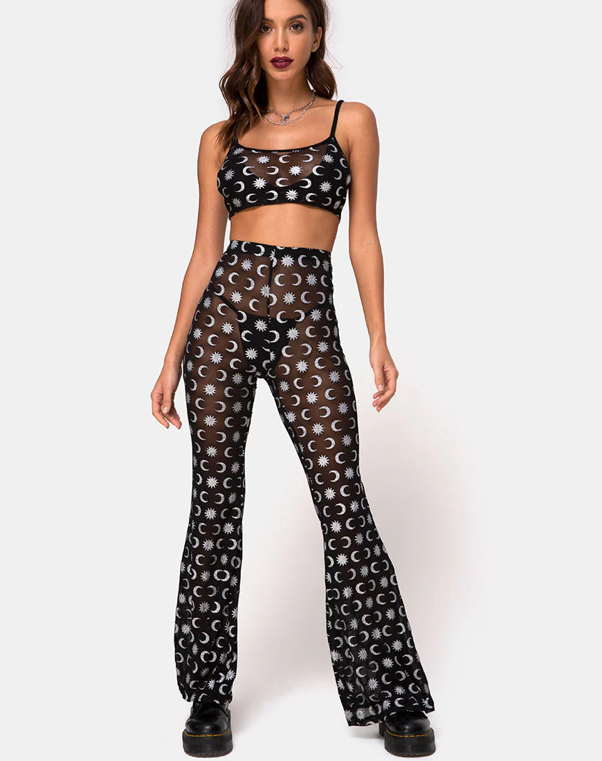 Herlom Flare Trouser in Over the Moon Black with Glitter - Awmao