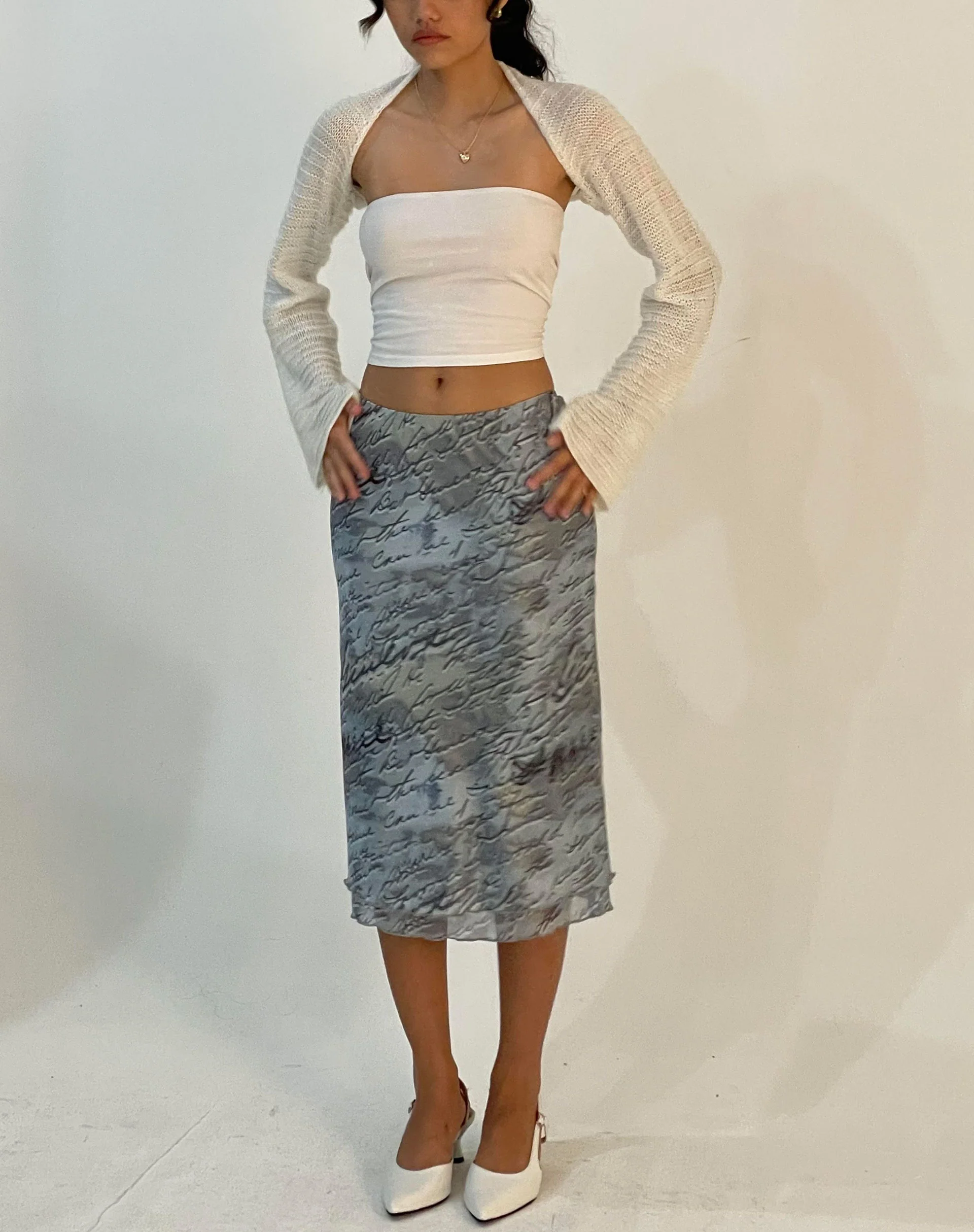 Eldonia Midi Skirt in Mesh Fluid Digi Print - Awmao