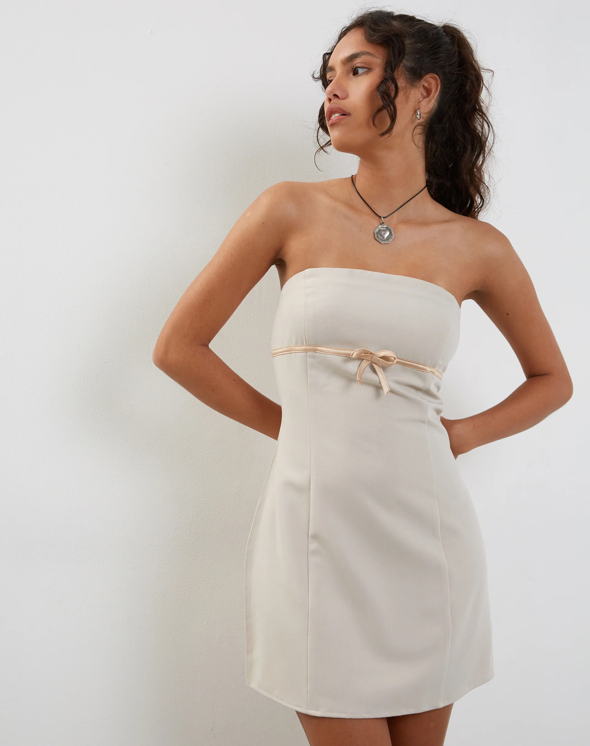 Merila Bandeau Mini Dress in Ivory Soft Tailoring - Awmao