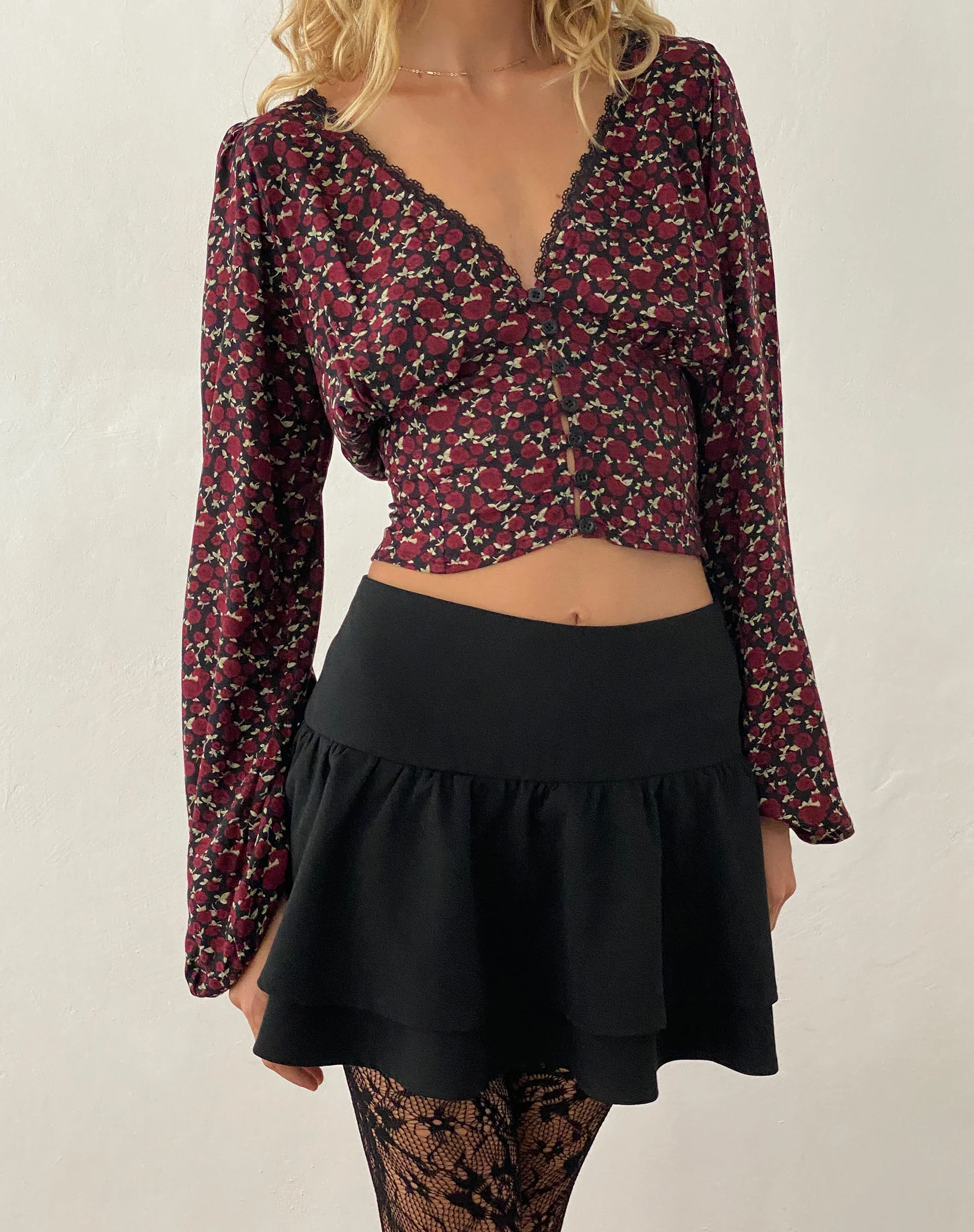 Rosani Long Sleeve Top in Dark Rhoslyn Ditsy Print - Awmao