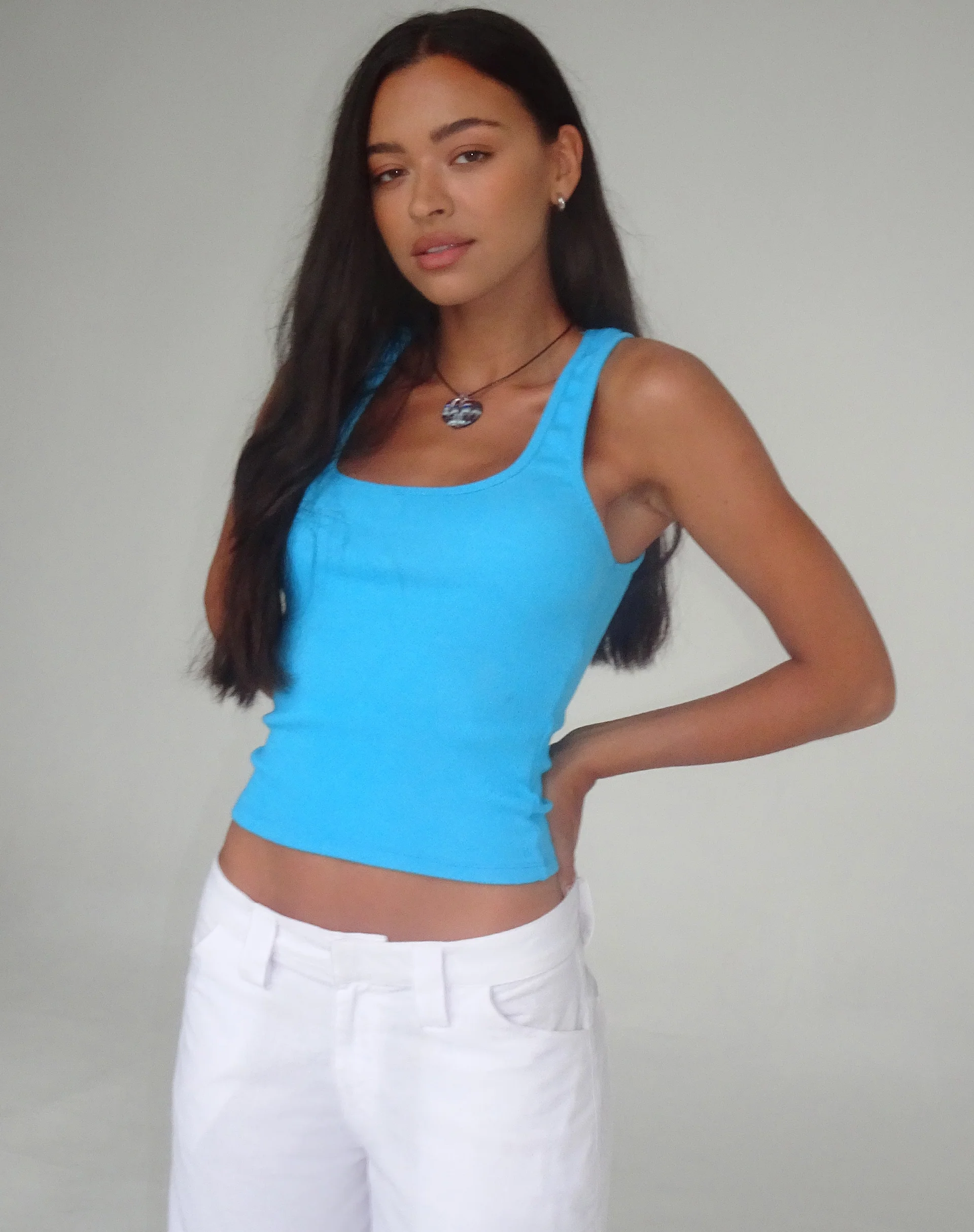 Roxe Ribbed Vest Top in Tropical Blue - Awmao