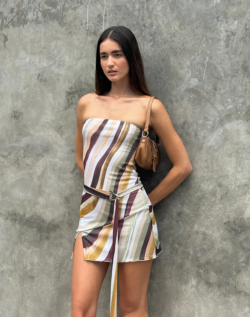 Kevsra Bandeau Mini Dress in Mesh Wiggle Sunset - Awmao