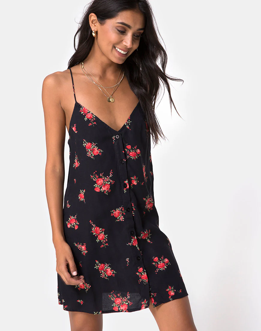 Sanna Slip Dress in Soi Rose Black and Red - Awmao