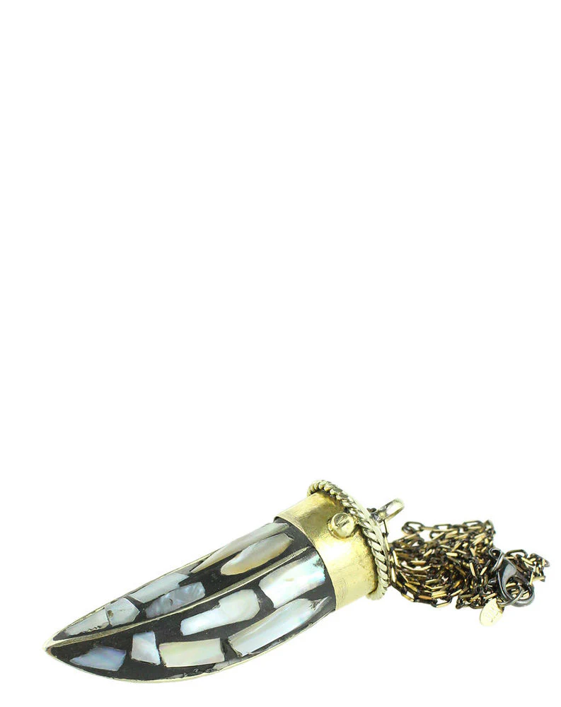 Shop Dixi Sunrise Pearl Tusk Necklace in Brass - Awmao
