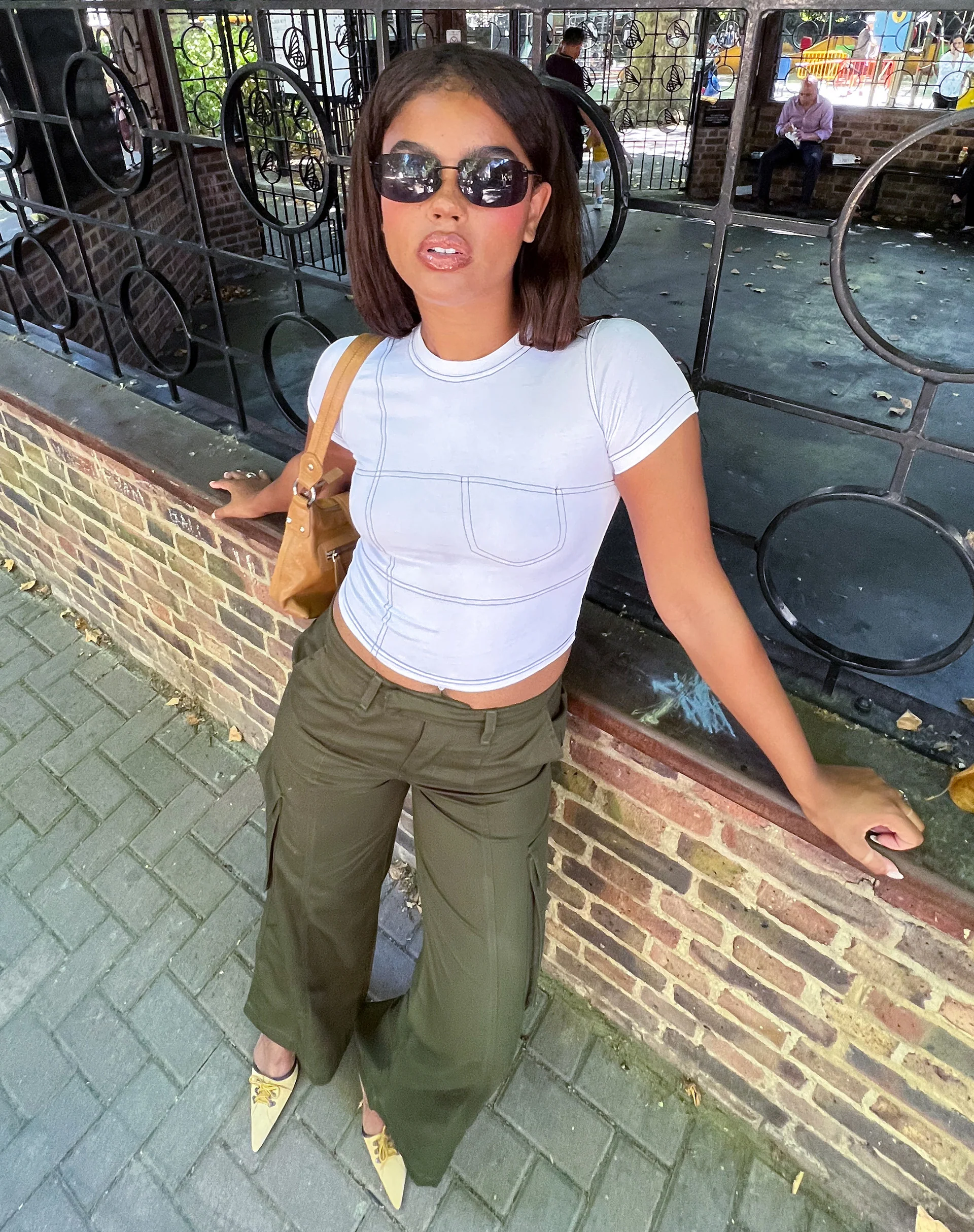 Shyla Cropped Tee in White with Black Stitch - Awmao