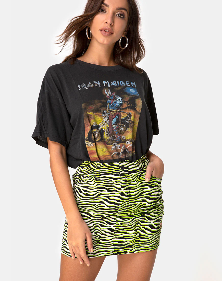 Mini Broomy Skirt in Zebra Fluro Green - Awmao