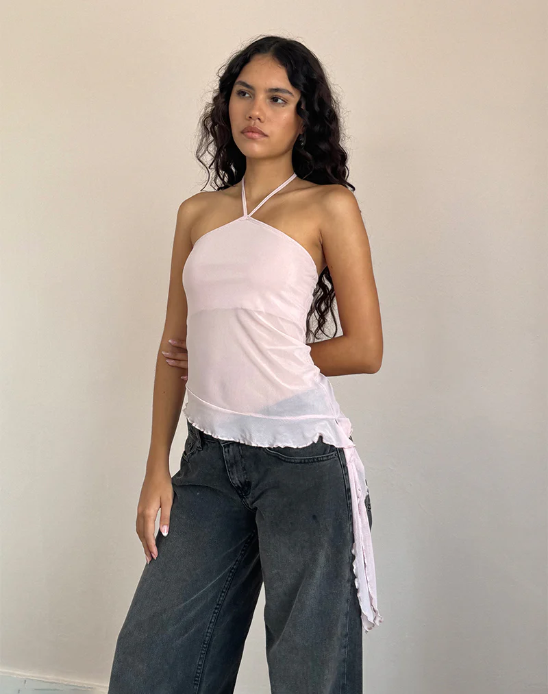Arabella Halterneck Top In Mesh Pink - Awmao