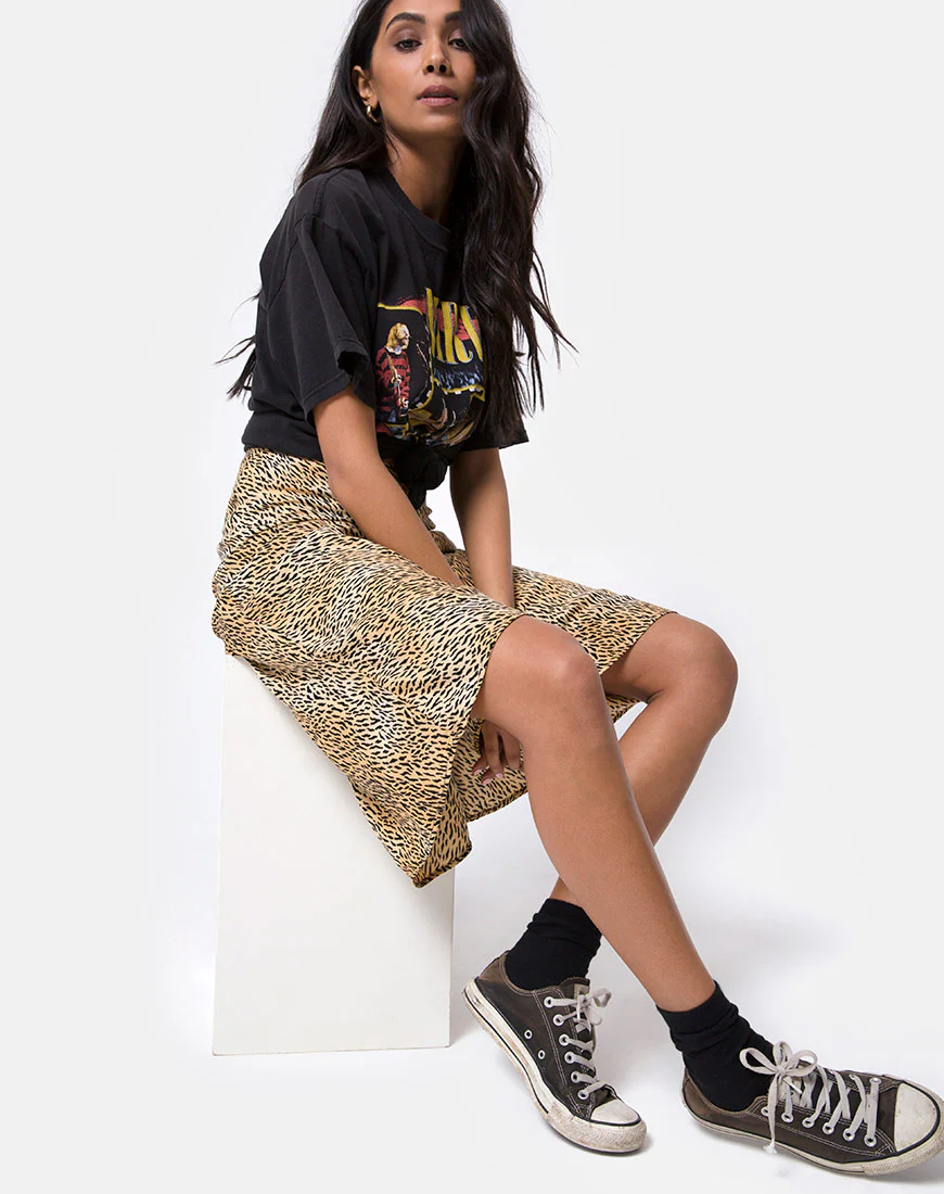 Tauri Midi Skirt in Mini Tiger Brown - Awmao