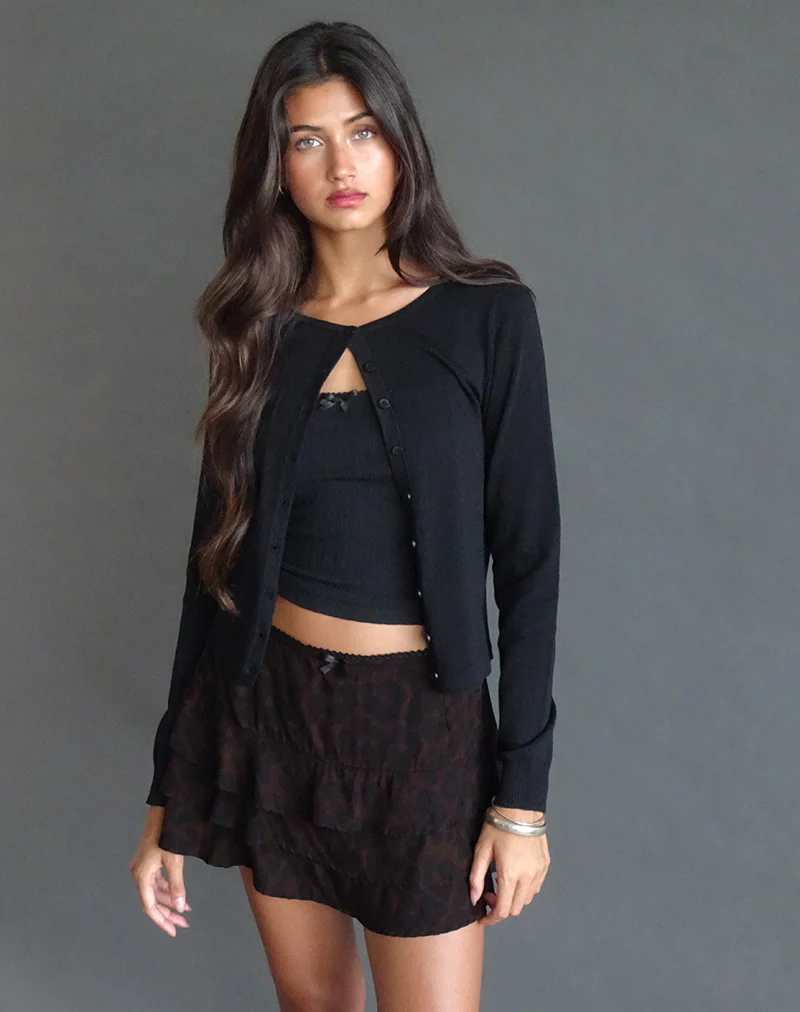 Camigi Mini Skirt in Brown Jaguar Print - Awmao