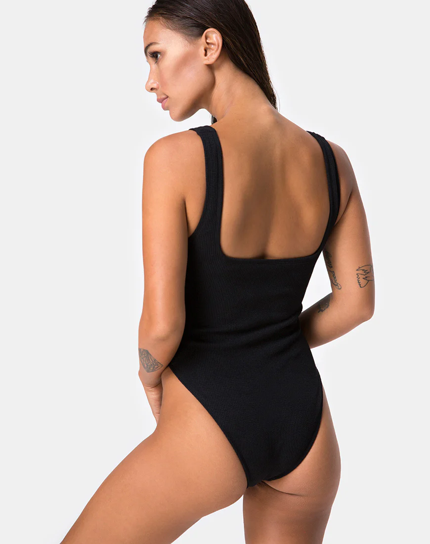 Shila Cutout Swimsuit in Black Buckle - Awmao