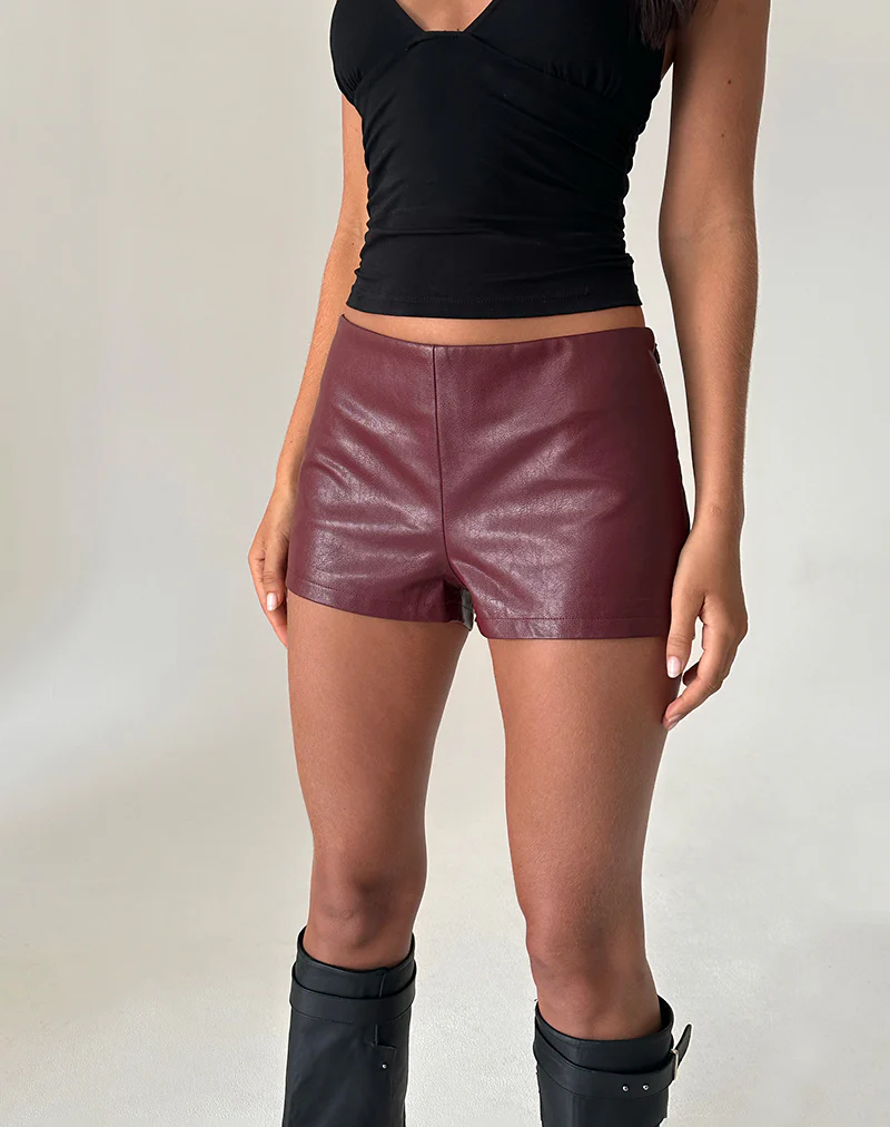 Sanne Hot Pants in PU Burgundy - Awmao
