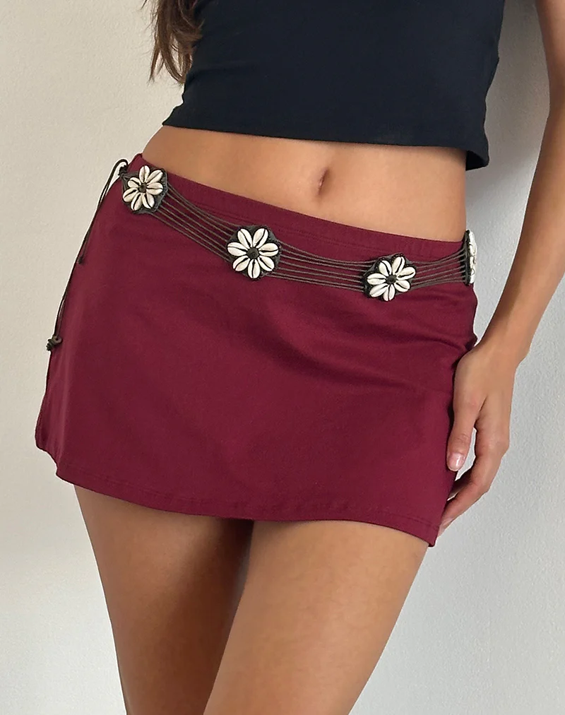 Nidya Aline Mini Skirt in Burgundy - Awmao
