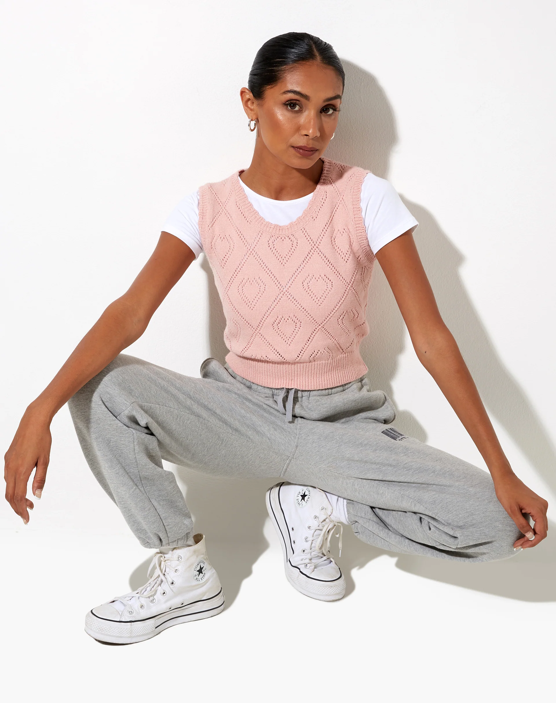 Shala Tank Top in Diamond and Heart Pink - Awmao