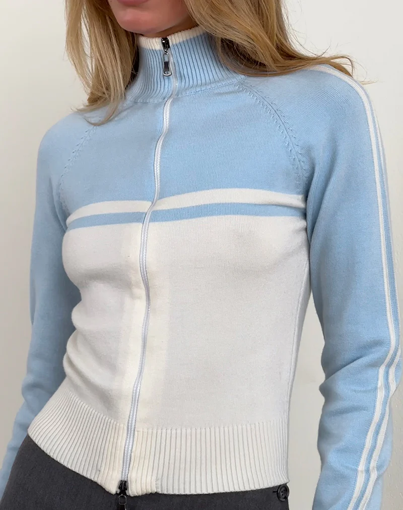 Talya Jacket in Panel Blue with White - Awmao
