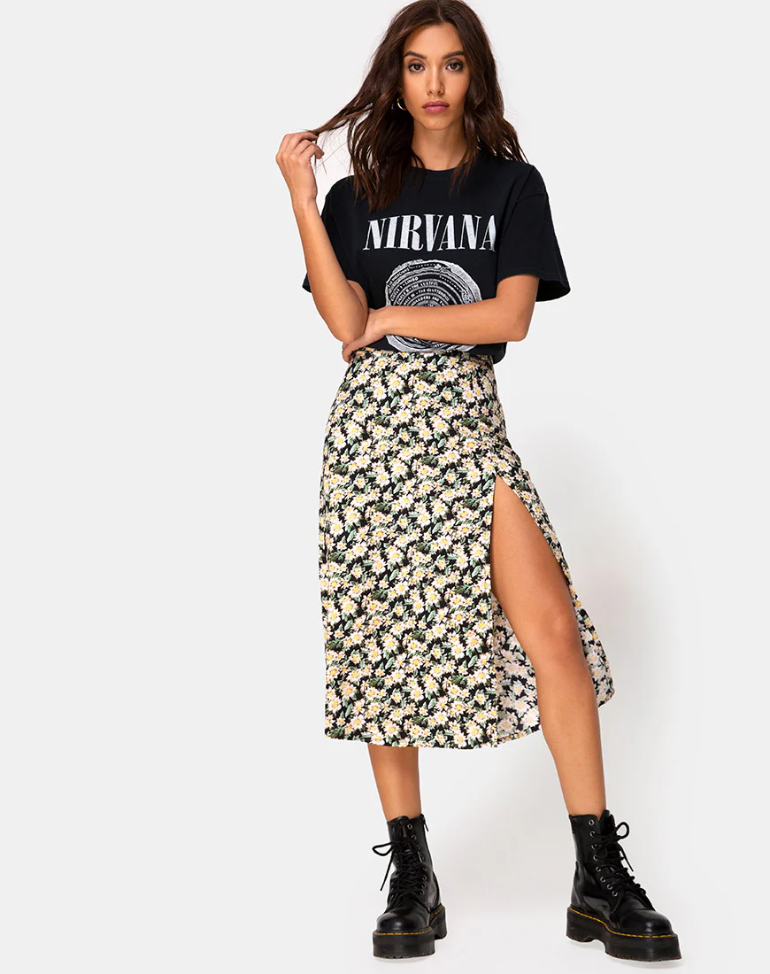 Saika Midi Skirt in Aster Black - Awmao