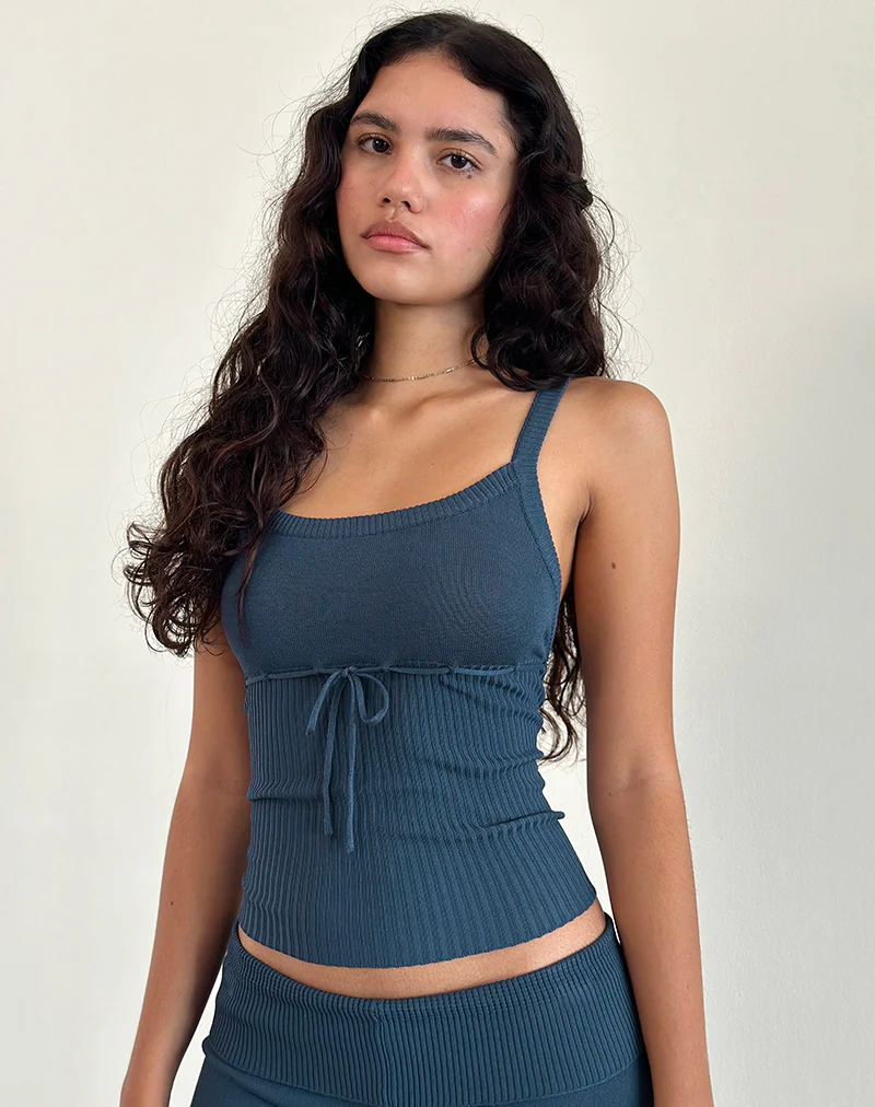 Joanie Rib Knit Top in Ocean Storm - Awmao