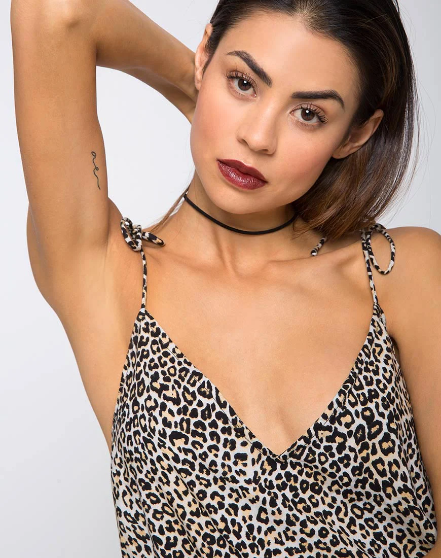 Elgia Slip Dress in Rar Leopard Brown - Awmao