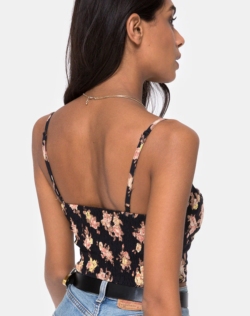 Siven Crop Top in Antique Rose Black - Awmao