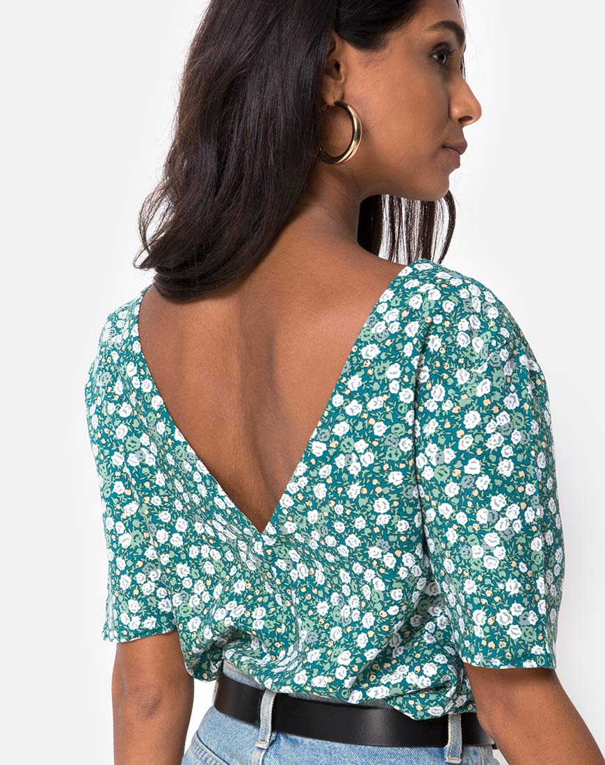 Parki Top in Floral Field Green - Awmao