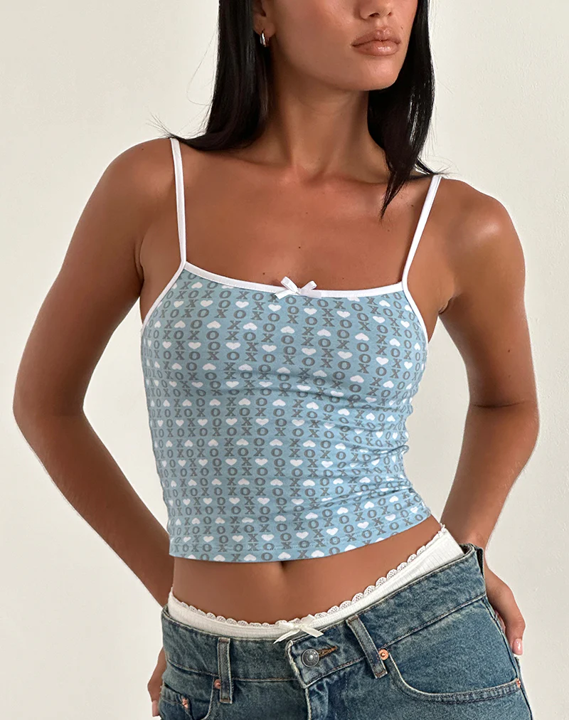 Isna Cami Top in Powder Blue XO Heart Print - Awmao