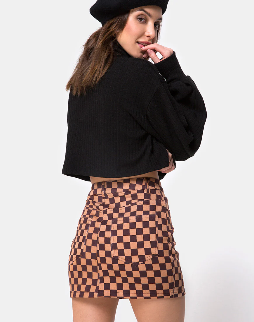 Mini broomy Skirt in Checkerboard Tan - Awmao