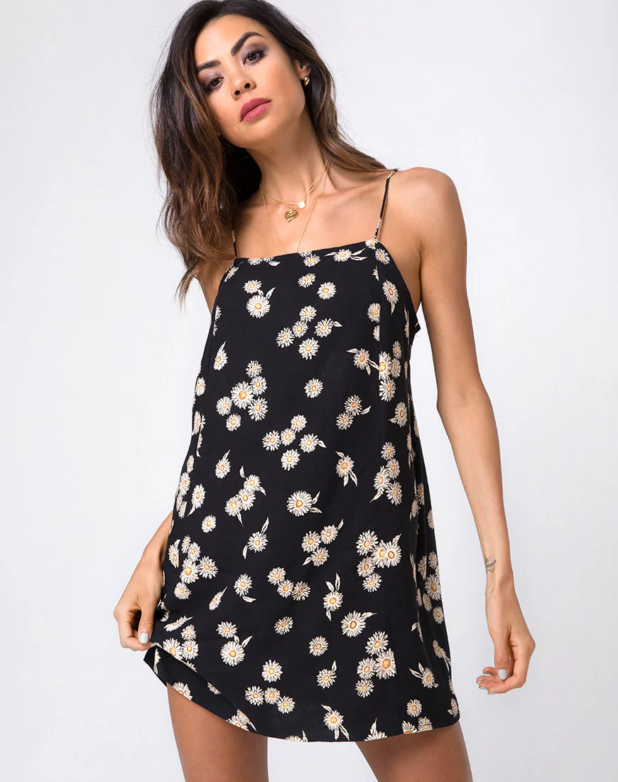 Salista Slip Dress in Grunge Daisy Floral - Awmao