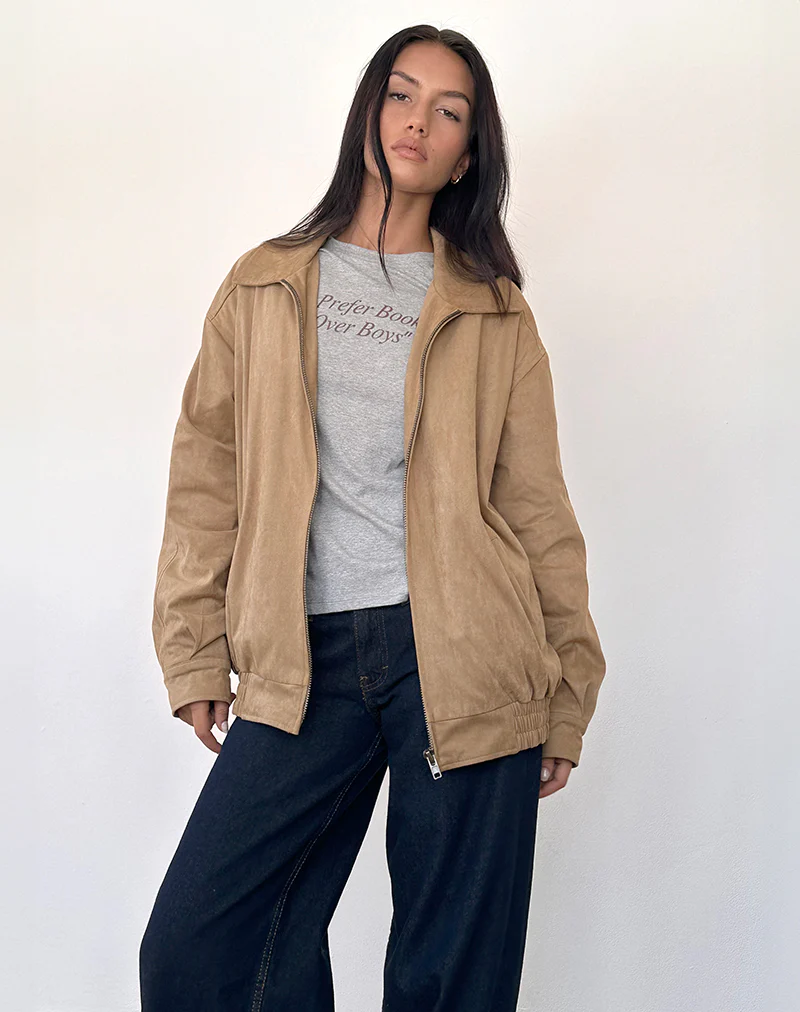 Cavita Jacket in Faux Suede Tan - Awmao